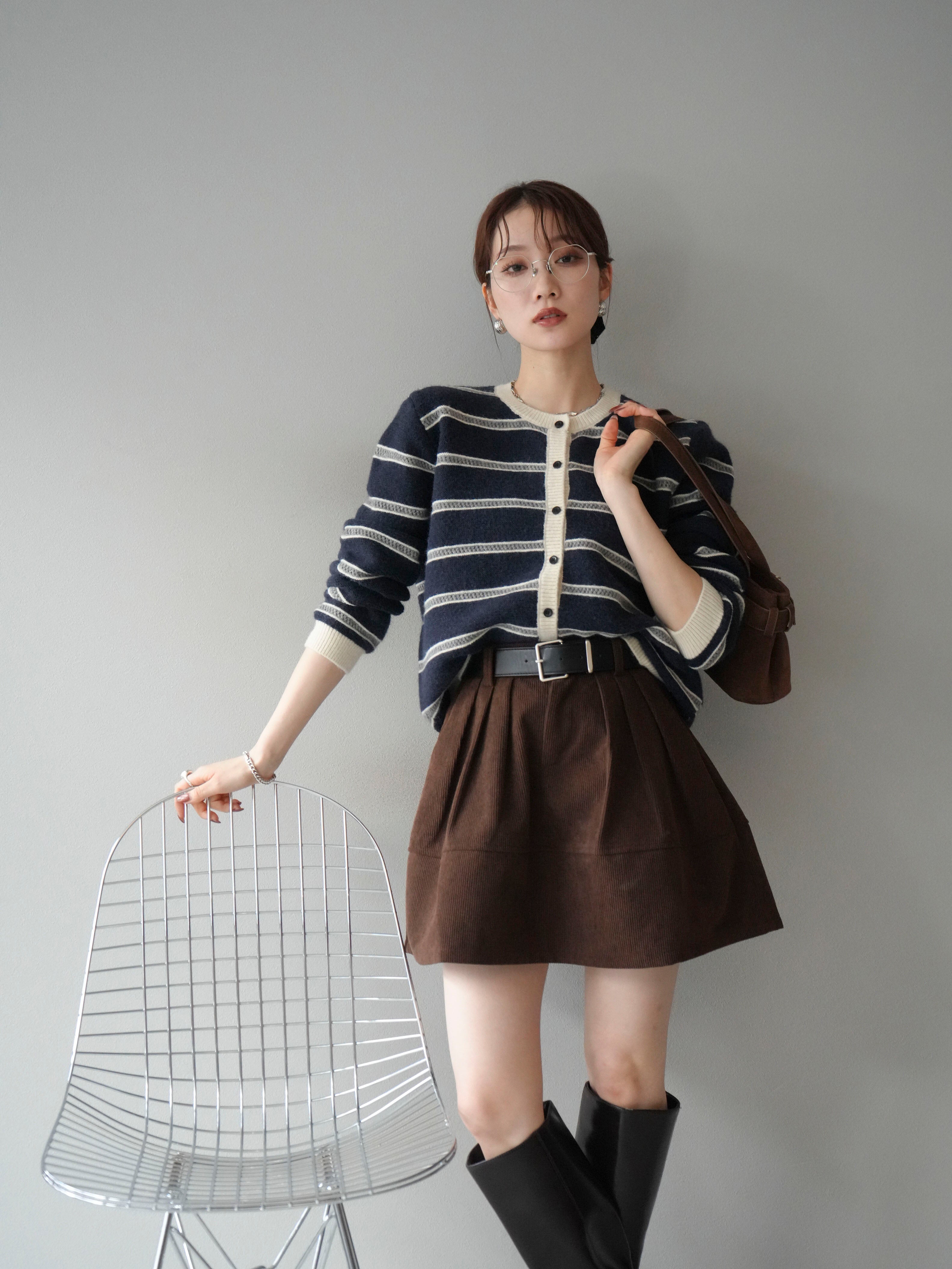 予約]配色ボーダーニットカーディガン/navy – Lumier