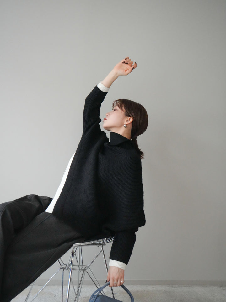 [予約]配色アシンメトリードルマンニットプルオーバー/black