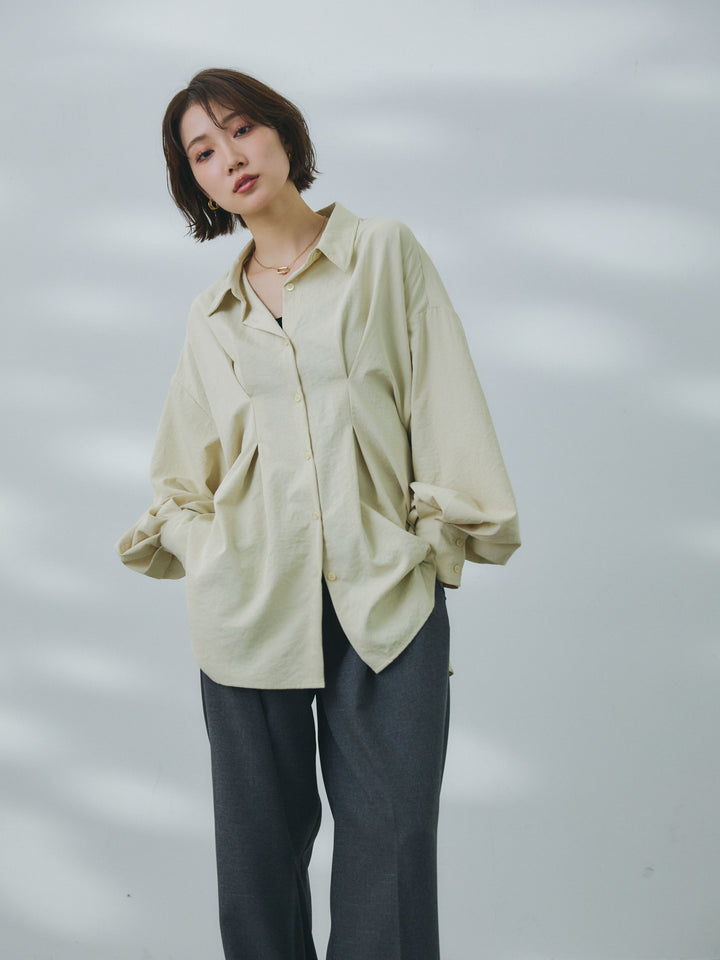 【Allure】[SET]合繊ウエストタックシャツ+杢調ライトストレートパンツ(2set)