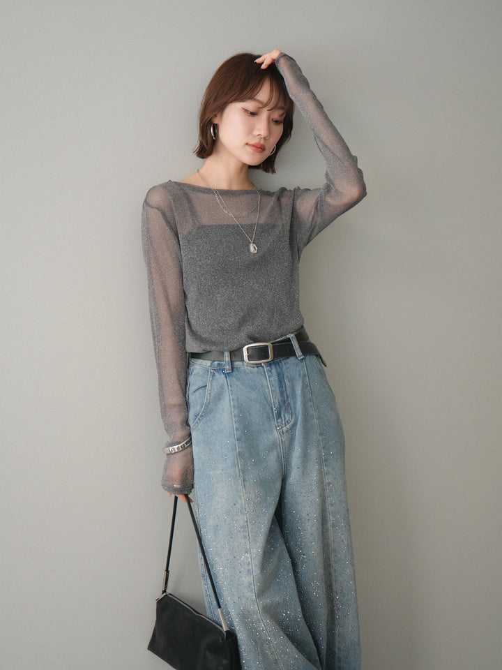 [予約]ラメシアークルーネックトップス/charcoal