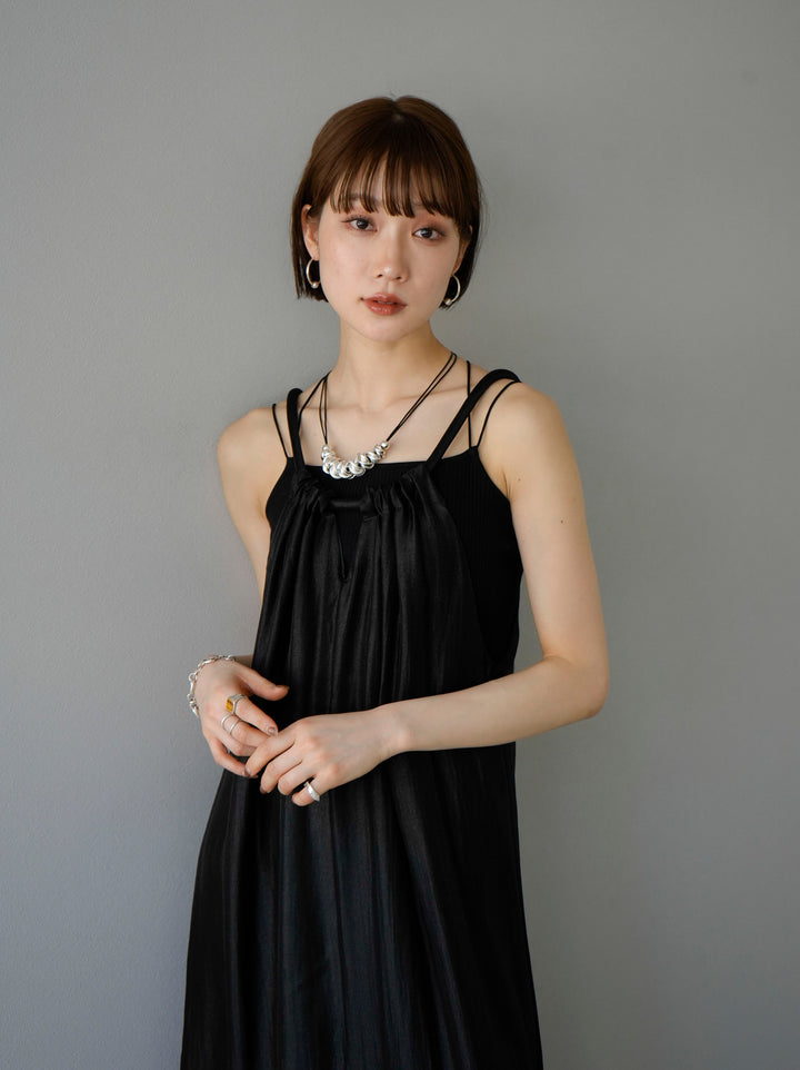 [Pre-order] Rope shoulder shiny dress/black