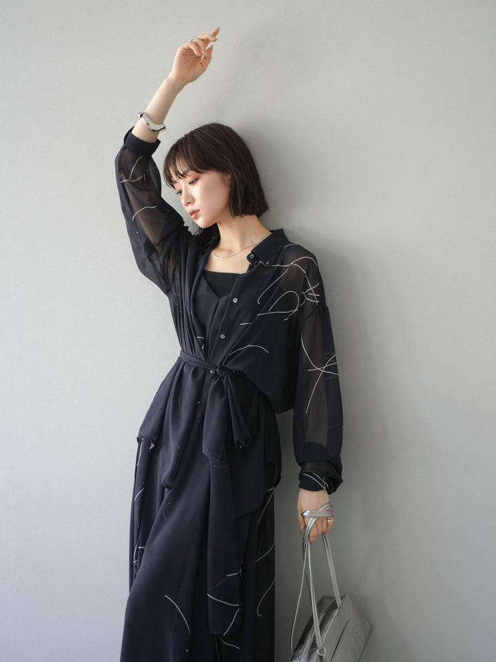 [SET]ペンタッチシフォンキャミワンピース+ペンタッチシフォンシャツ(2set)