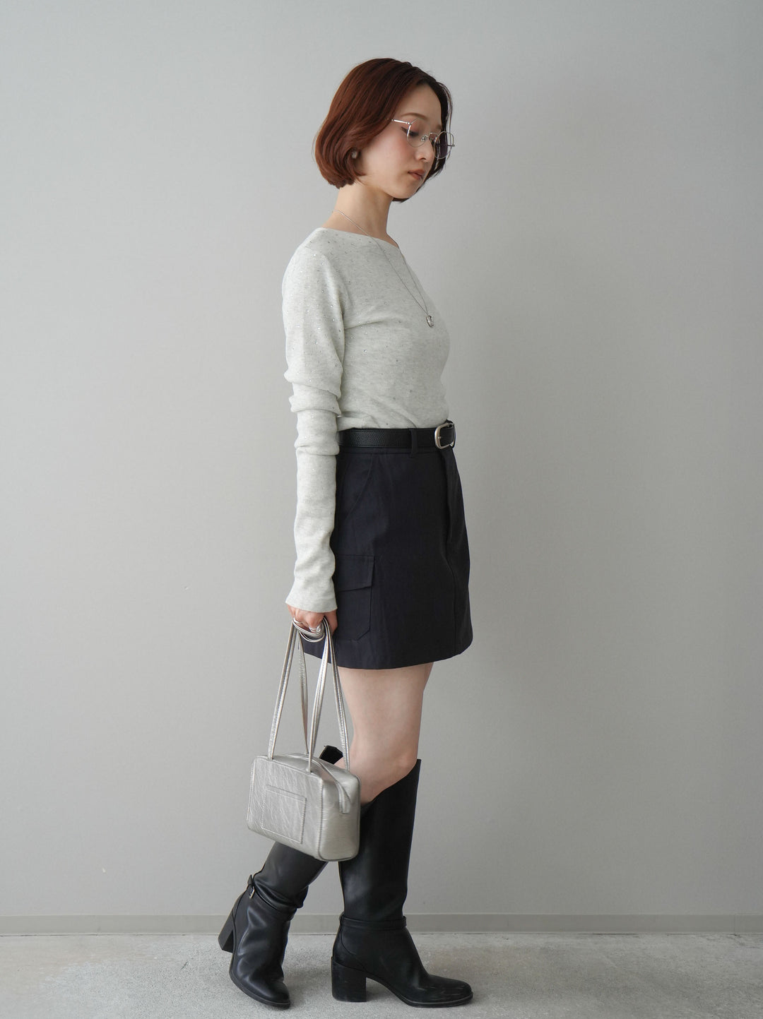 [予約]ベルト付カーゴミニスカート/black