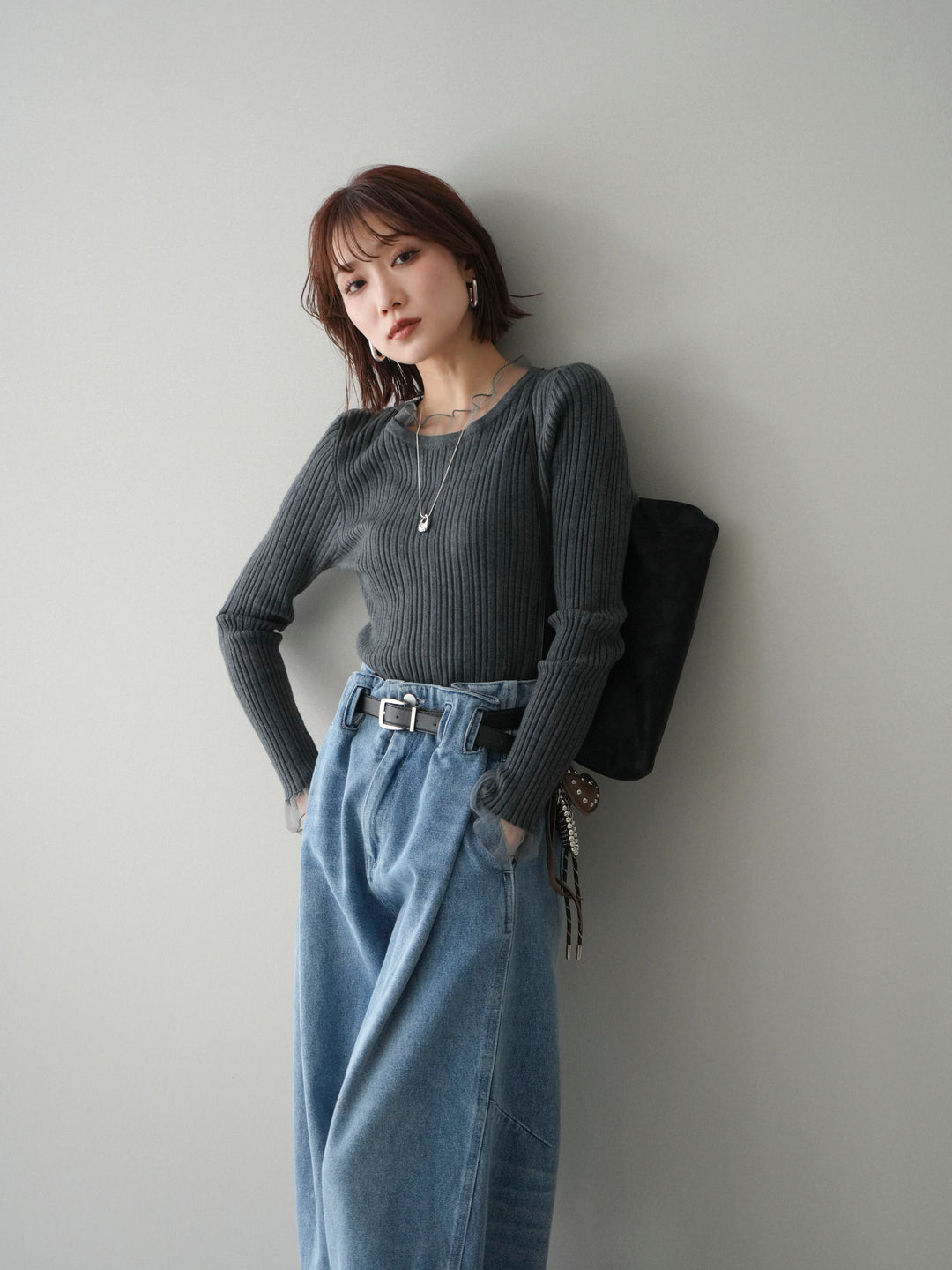 [SET]チュールドッキングリブニットトップス+チュールドッキングリブニットトップス(2set)