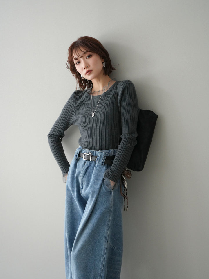 [SET]チュールドッキングリブニットトップス+チュールドッキングリブニットトップス(2set)