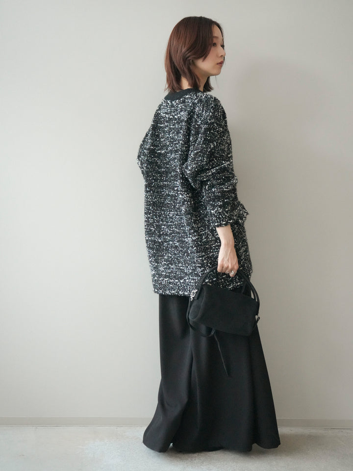 [SET]モールネップニットカーディガン+テープベルトタックバギーパンツ(2set)