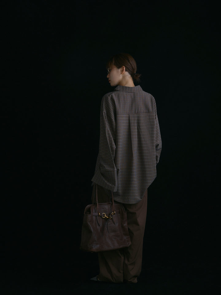 【Allure】[SET]チェックBIGカフスオーバーシャツ+タフタワイドカーブパンツ(2set)