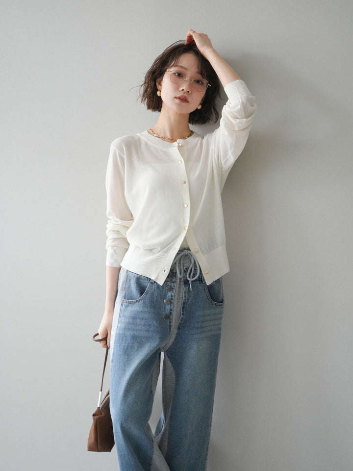 [予約]ゴールドボタンシアーニットカーディガン/offwhite