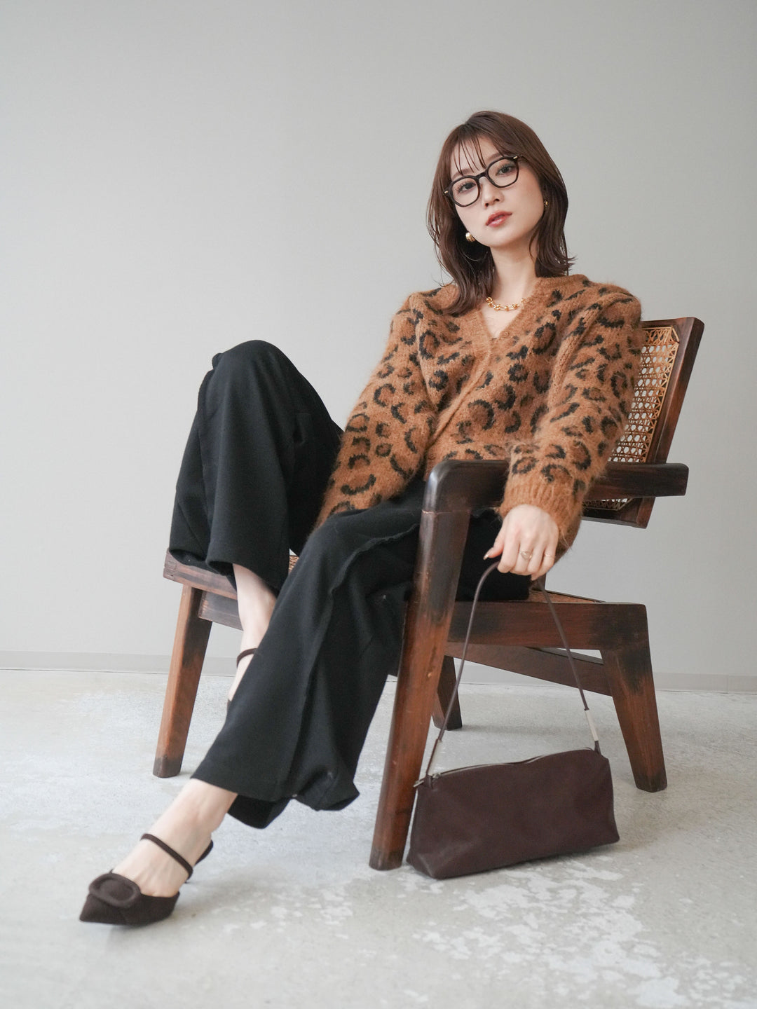 [SET]モヘアタッチレオパード柄ニットカーディガン+モヘアタッチレオパード柄ニットカーディガン(2set)