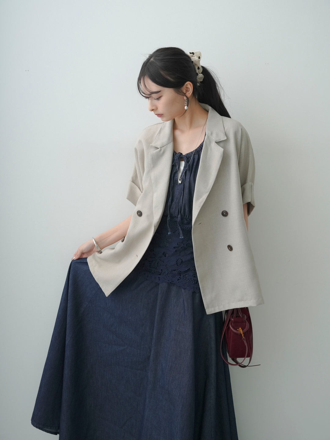 [予約]ウエストレースフレアキャミワンピース/blue