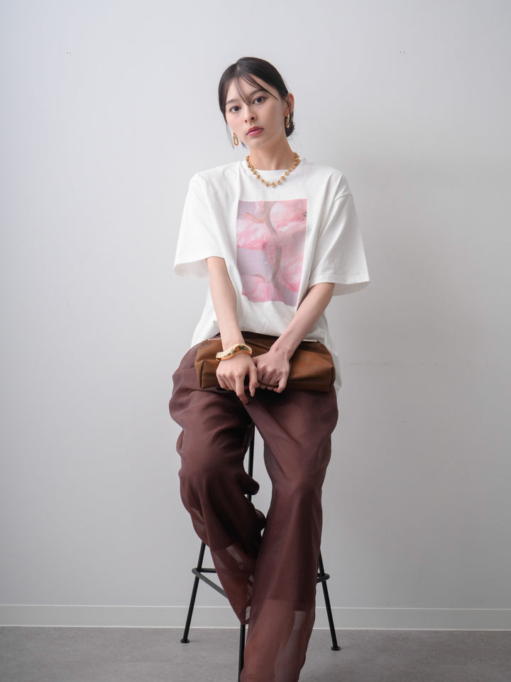 [SET]ニュアンスフローラルフォトTEE+シアーレイヤードフロントタックイージパンツ(2set)