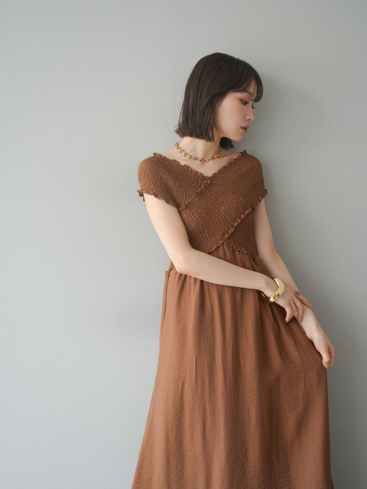 [SET]シャーリングクロスワンピース+シャーリングクロスワンピース(2set)