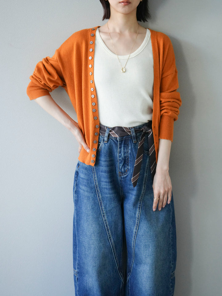 [予約]デザインボタンニットカーディガン＆タンクトップSET/オレンジ