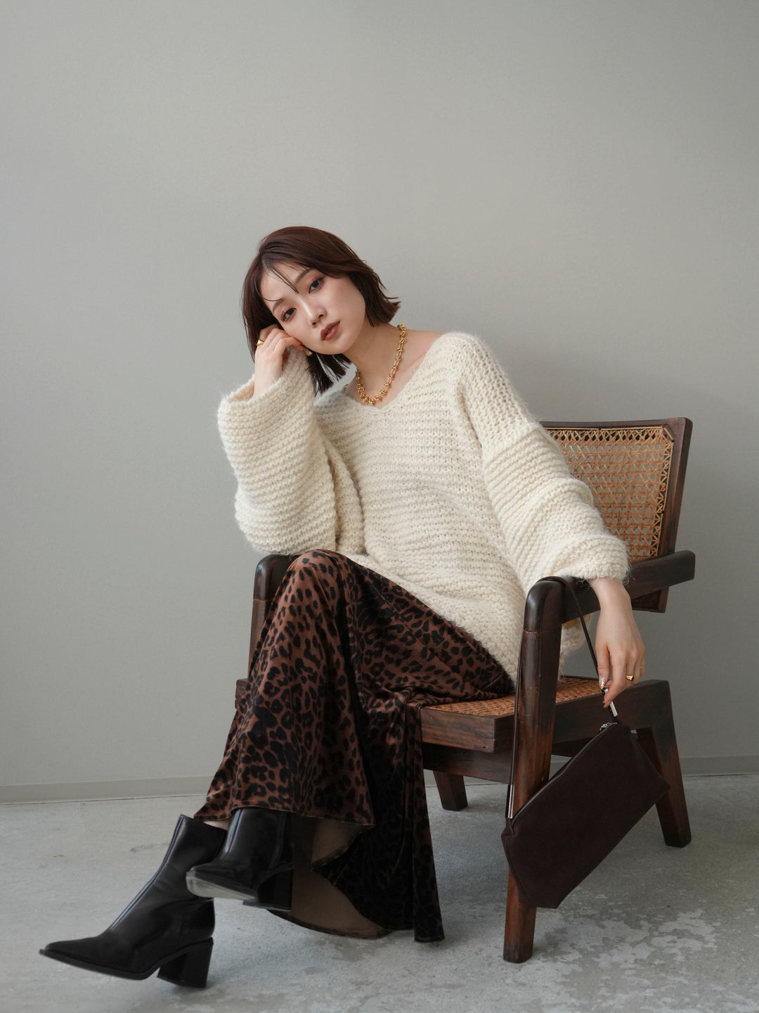 [予約]ワッフル編みシャギーニットプルオーバー/apricot