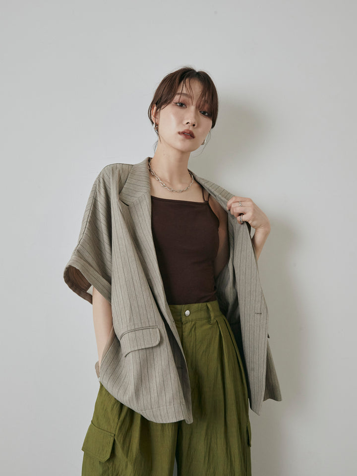 [予約]バックオーガンジーヘリンボーンストライプハーフジャケット/グレージュ