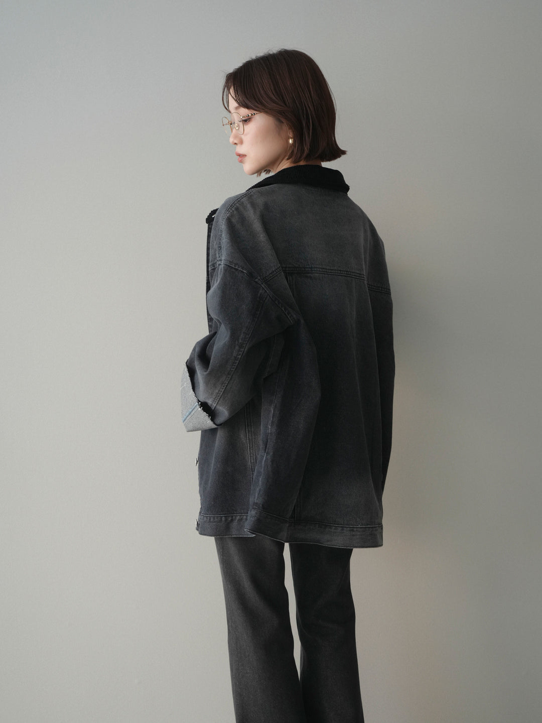 [SET]コーデュロイ×デニムミドルジャケット+フレアデニムパンツ(2set)