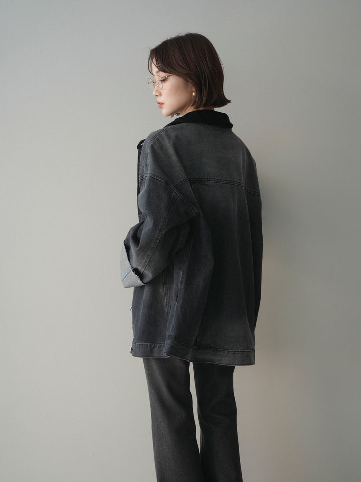 [SET]コーデュロイ×デニムミドルジャケット+フレアデニムパンツ(2set)