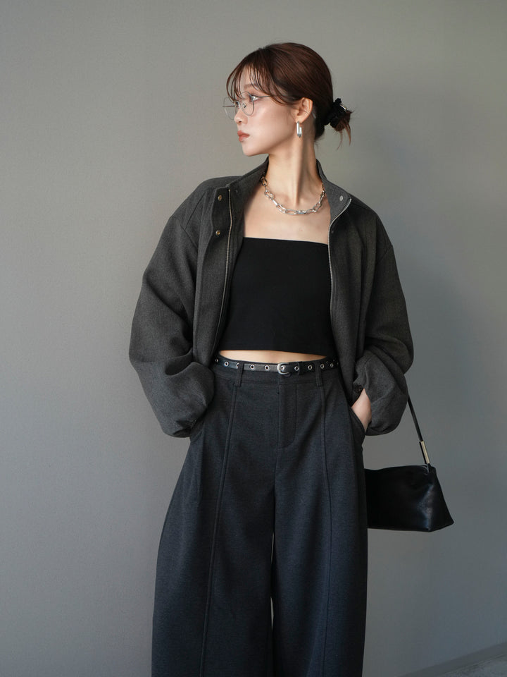 [予約]タックデザインジップブルゾン/charcoal