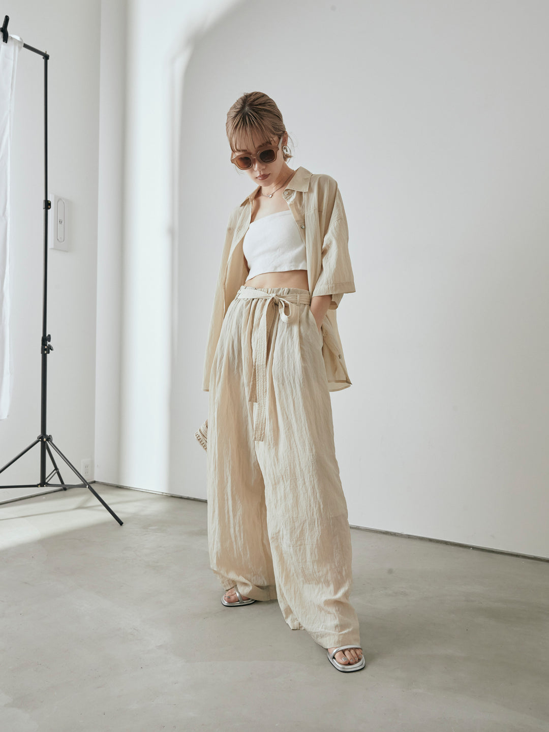 【預購】2WAY尼龍墊圈半身襯衫/奶油色