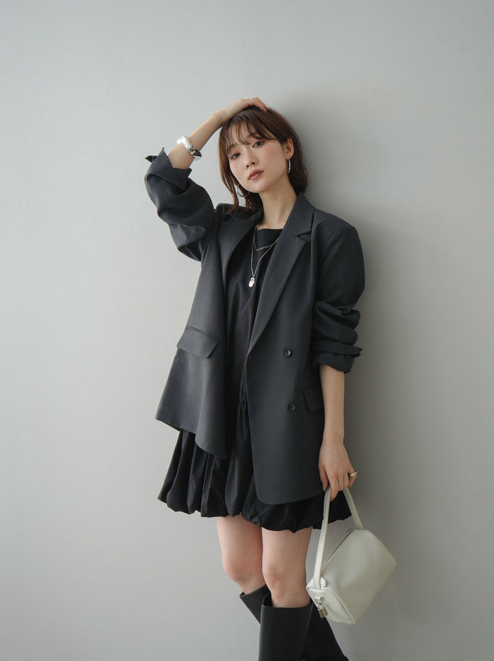 [SET]ノースリバルーンミニワンピース+ダブルブレストオーバージャケット(2set)