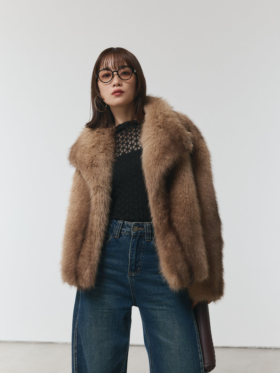 【Allure】[SET]フラワーレーストップス+フェイクファービックカラージャケット(2set)