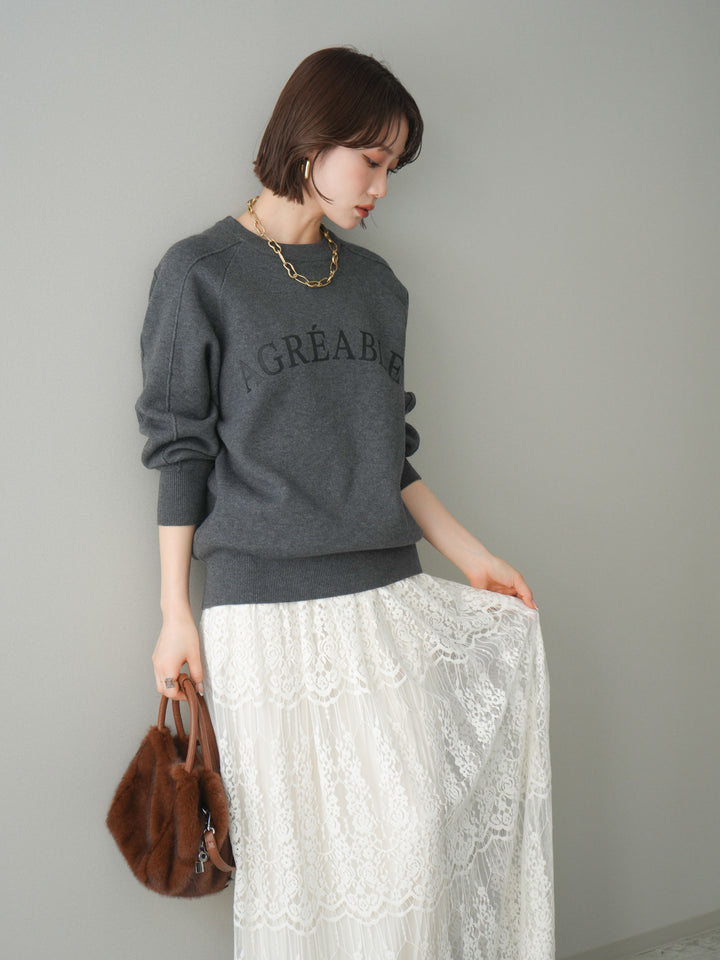 [予約]半ラバープリントロゴスウェットライクニットプルオーバー/mokucharcoal