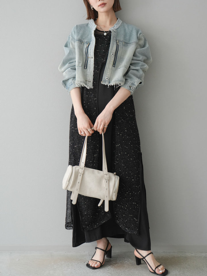 【預購】前開衩網紗連身裙/黑色