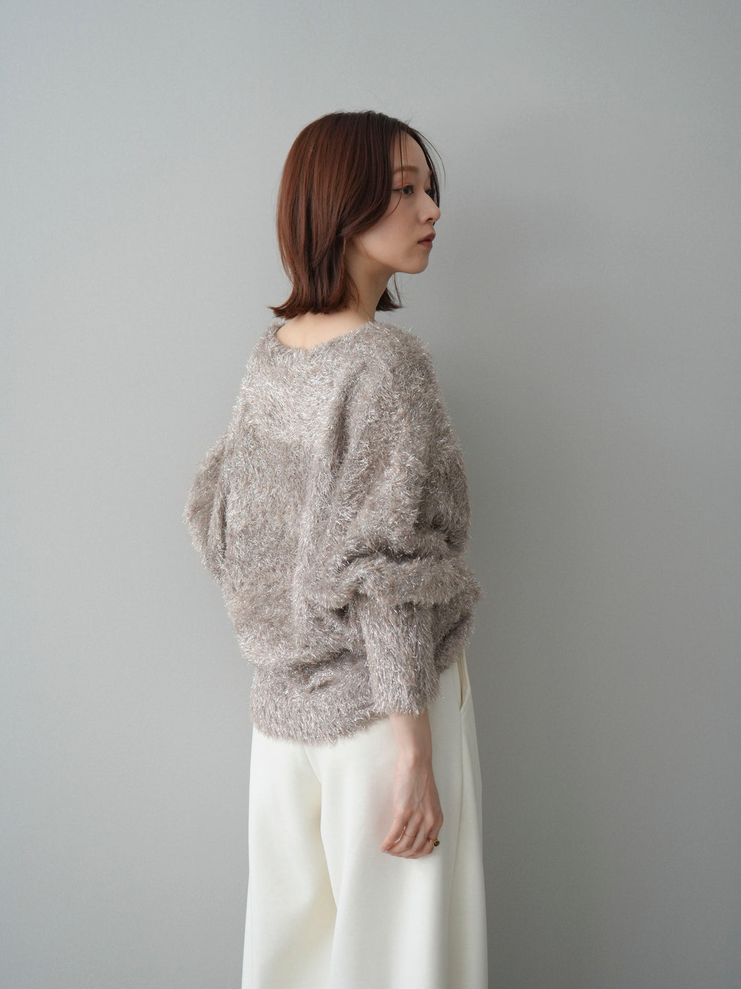 [予約]ラメシャギードルマンニットプルオーバー/beige