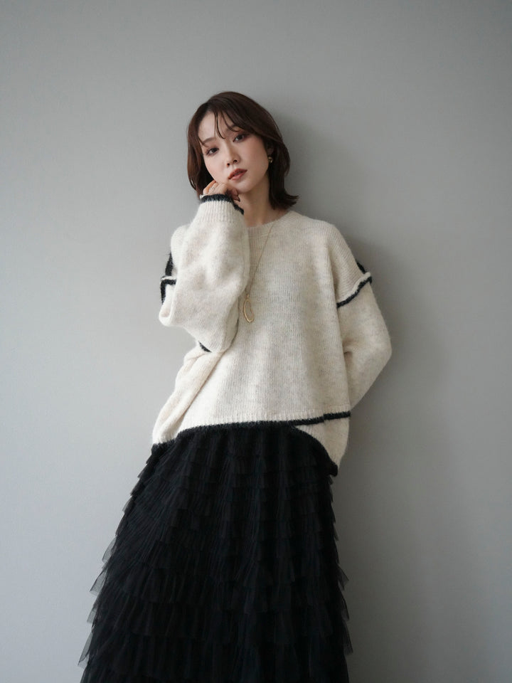 [SET]バイカラーレイヤードデザインニットプルオーバー+バイカラーレイヤードデザインニットプルオーバー(2set)