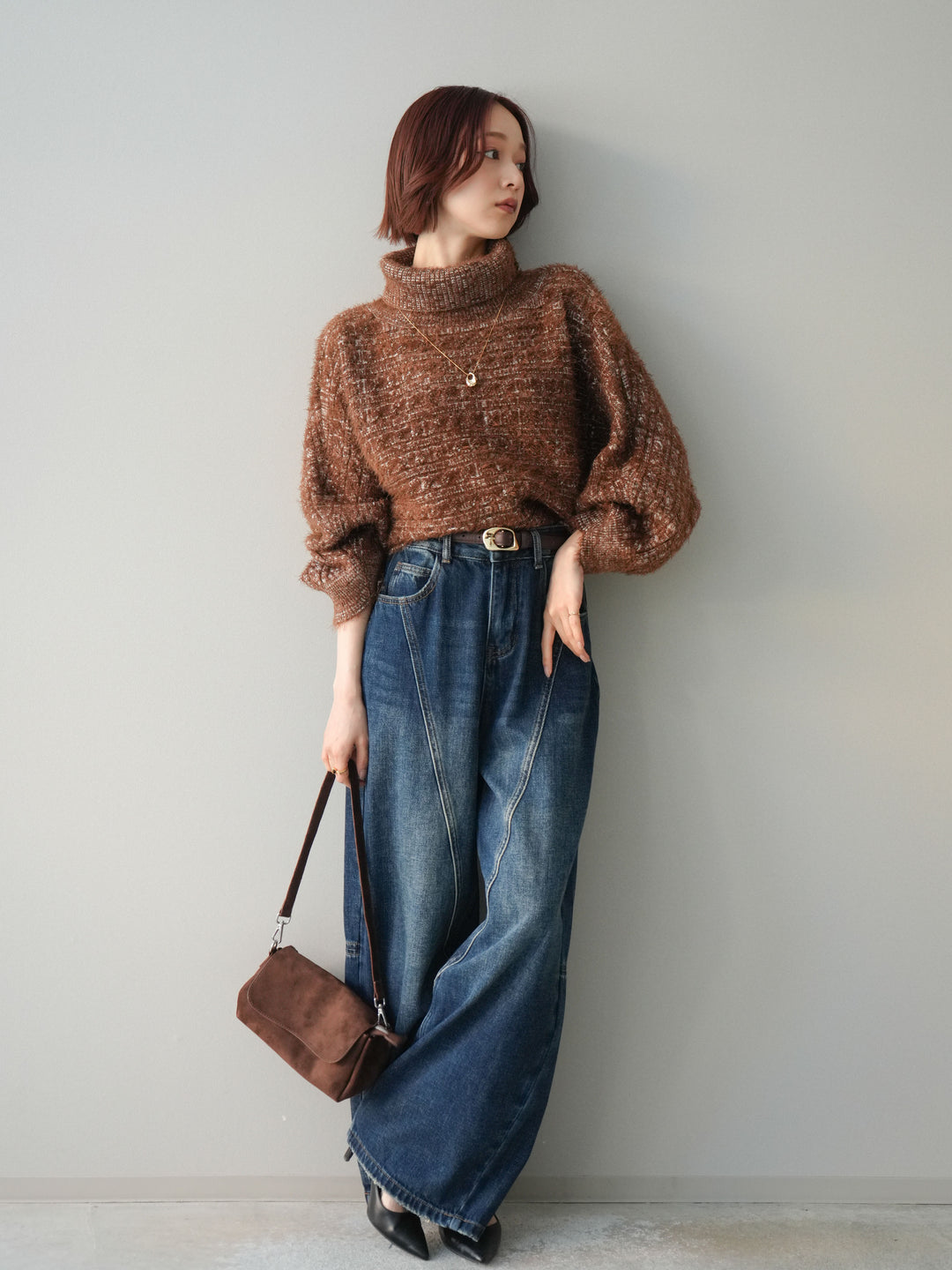 [予約]裏起毛加工デニムカーブパンツ/darkblue