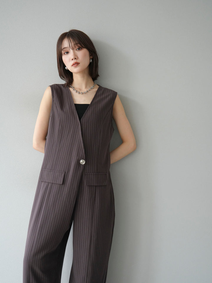 [予約]ストライプラップデザインオールインワン/ブラウン