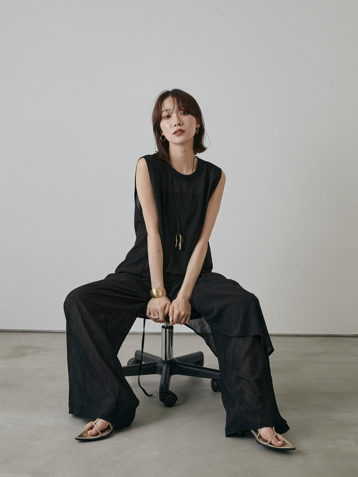 [予約]シアーワッシャーアシンメトリープルオーバー/ブラック