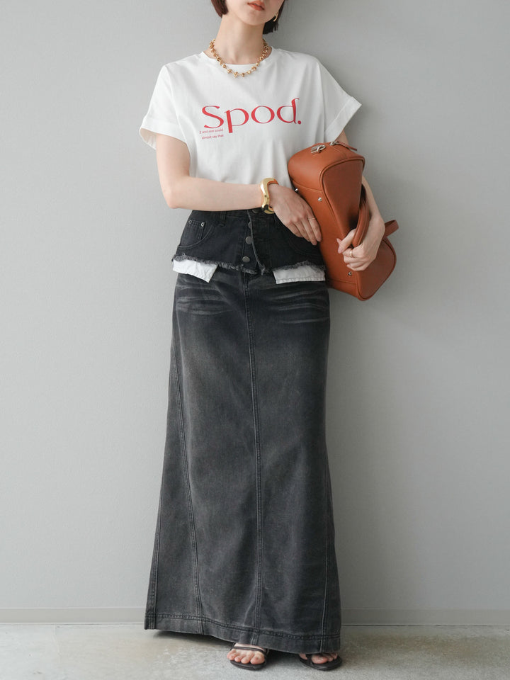 [予約]ドライタッチコットンバックラウンドヘムロゴTシャツ/オフ×レッド