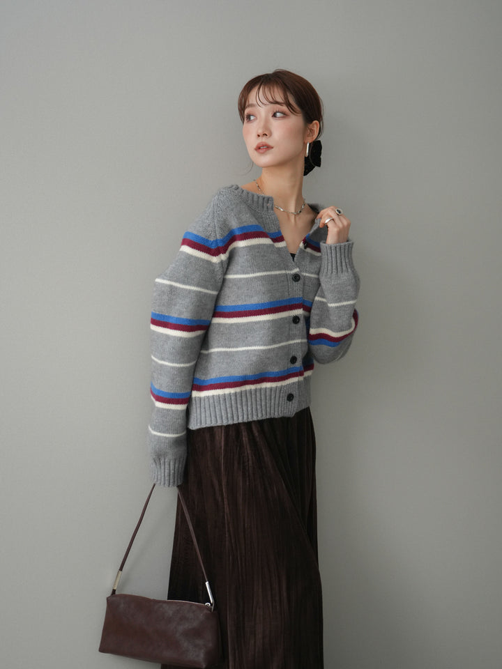 [予約]ランダムボーダーニットカーディガン/gray