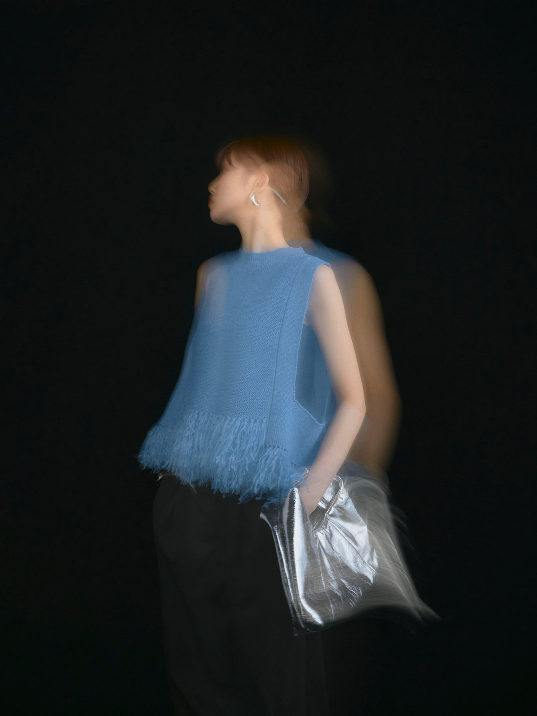 【Allure】[SET]フェザーヤーンニットベスト+タフタワイドカーブパンツ(2set)