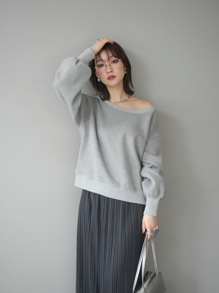 [予約]プレート付裏起毛ワンショルプルオーバー/mixgray