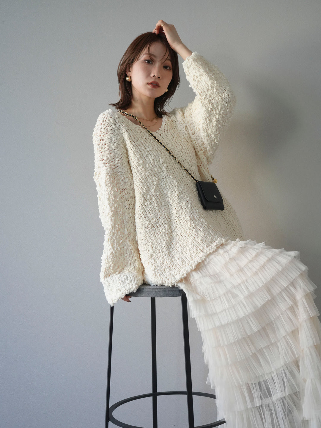 [予約]メランジポコポコニットプルオーバー/ivory