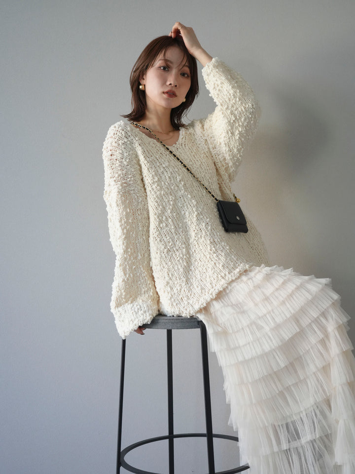 [予約]メランジポコポコニットプルオーバー/ivory
