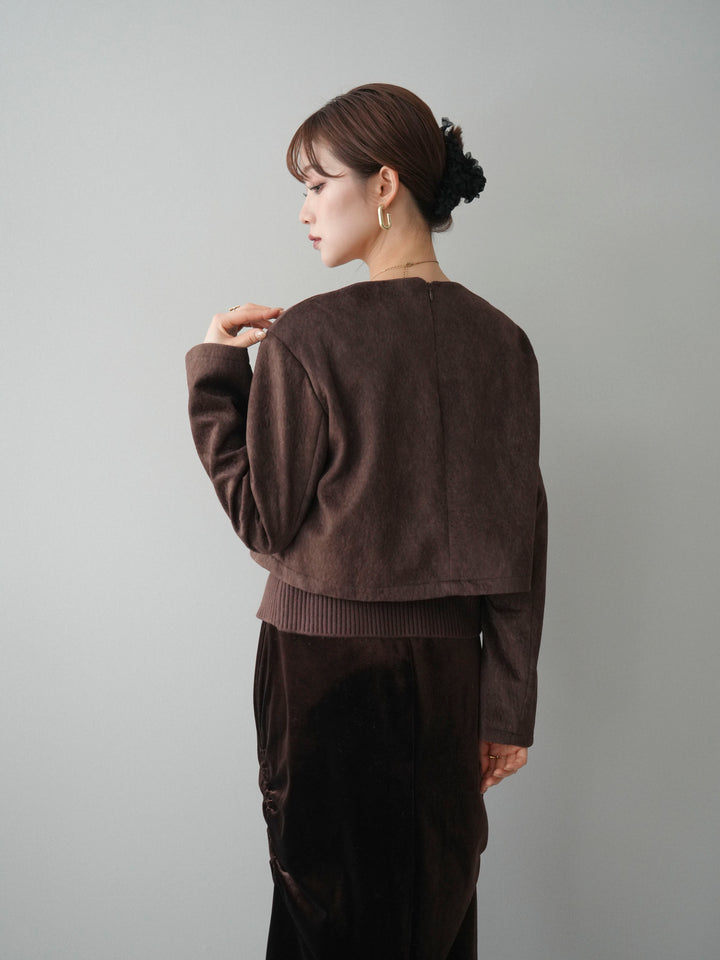 [予約]リブニットレイヤードスエードプルオーバー/brown