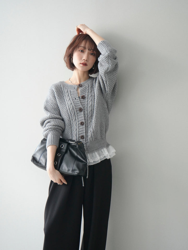 [SET]裾レースケーブルニットカーディガン+選べるアクセセット(2set)