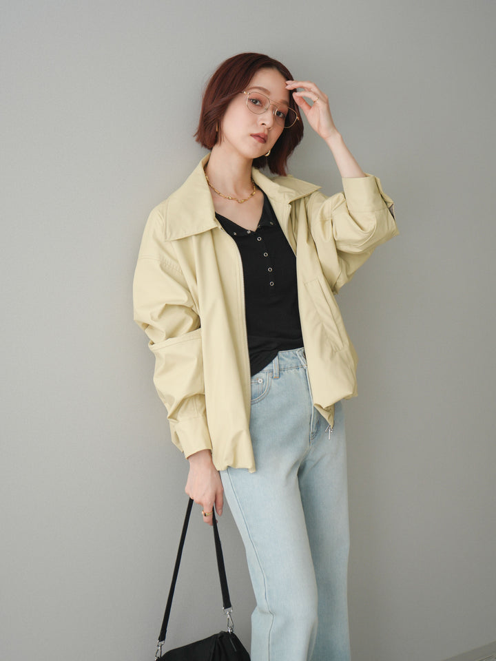 [予約]ウォッシャブルフェイクレザーバルーンジャケット/yellow