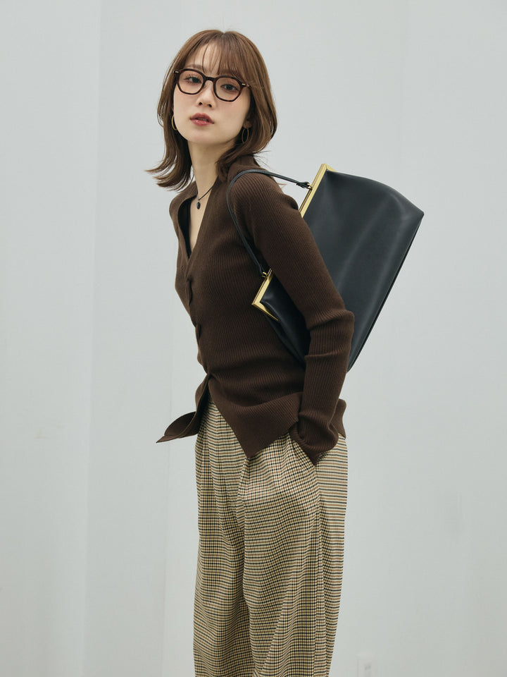 [予約]フロントツイストリブニットトップス/brown