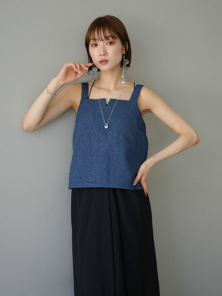 [Pre-order] Puffy Jacquard Bustier Cami Top/Blue