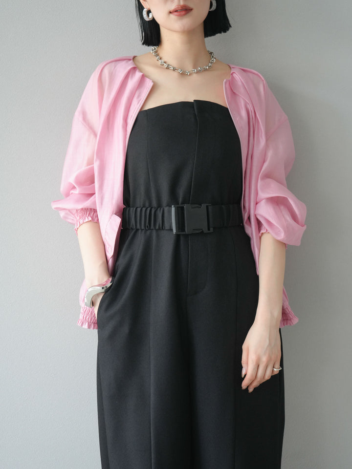 【預購】混色斜紋腰帶熊圖案工裝褲/黑色