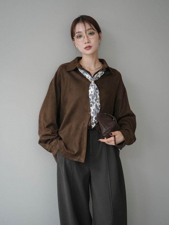 [予約]スカーフ付きスエードシャツ/brown