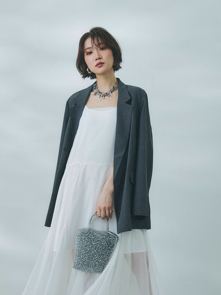 【魅力】[套裝] 蝴蝶結薄紗吊帶連身裙 + 蝴蝶結薄紗吊帶連身裙（兩件套裝）