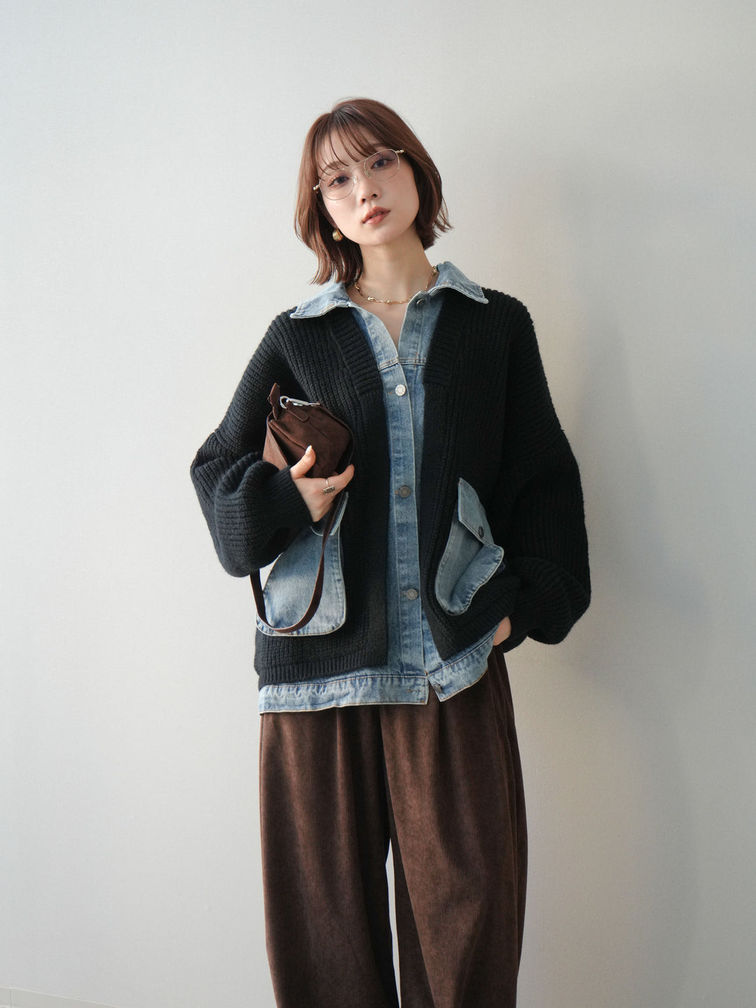 [予約]デニムドッキングオーバーニットジャケット/black