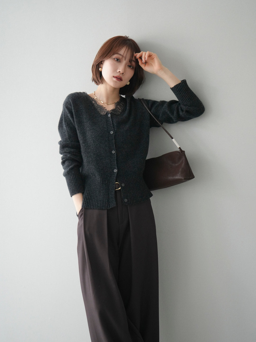 [SET]レースネックニットカーディガン+選べるアクセセット(2set)