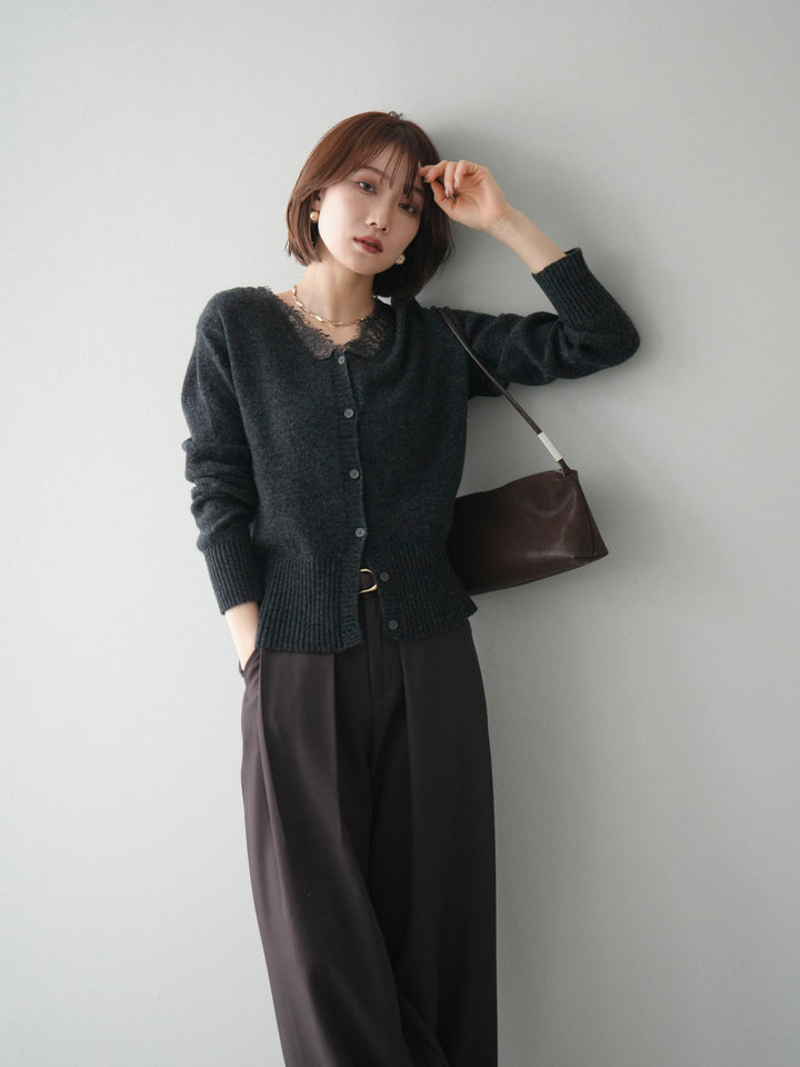 [SET]レースネックニットカーディガン+選べるアクセセット(2set)