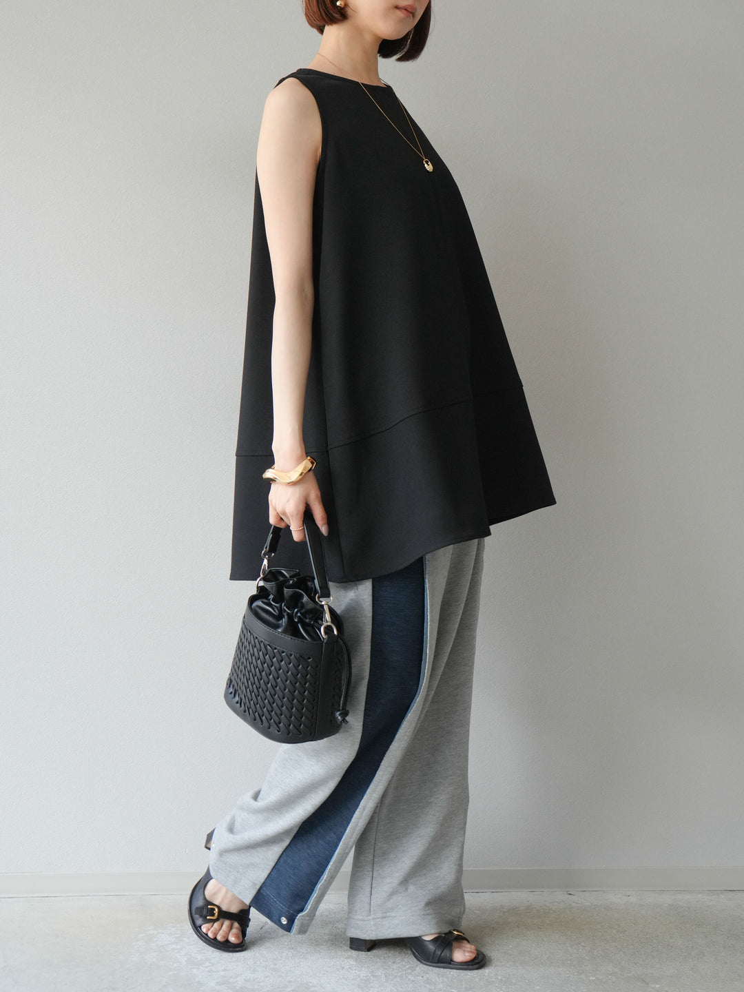 [予約]デニム切替2WAYデザインスウェットパンツ/グレー